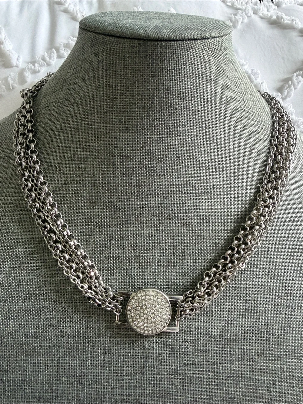 Pave Crystal Multi-Strand Silver Necklace